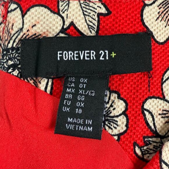 Forever 21 Plus Size 0X (14-16) Red Floral Crop Top Cotton Piqué Exposed Zipper - Picture 4 of 5